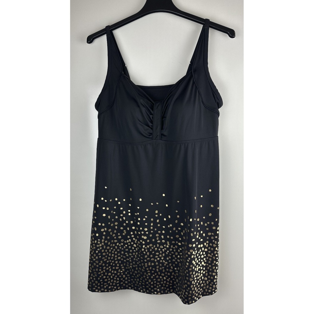 Swimsuits For All Retro Swim Dress Black Gold Foil Tummy Control UPF Plus Sz 22 - Picture 2 of 12